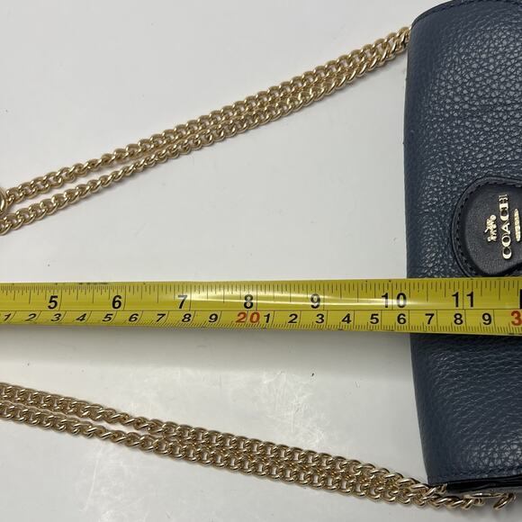 Coach Kleo Crossbody Navy Blue Suede Denim Leather Chain Gold Strap Mini Purse - Picture 13 of 16